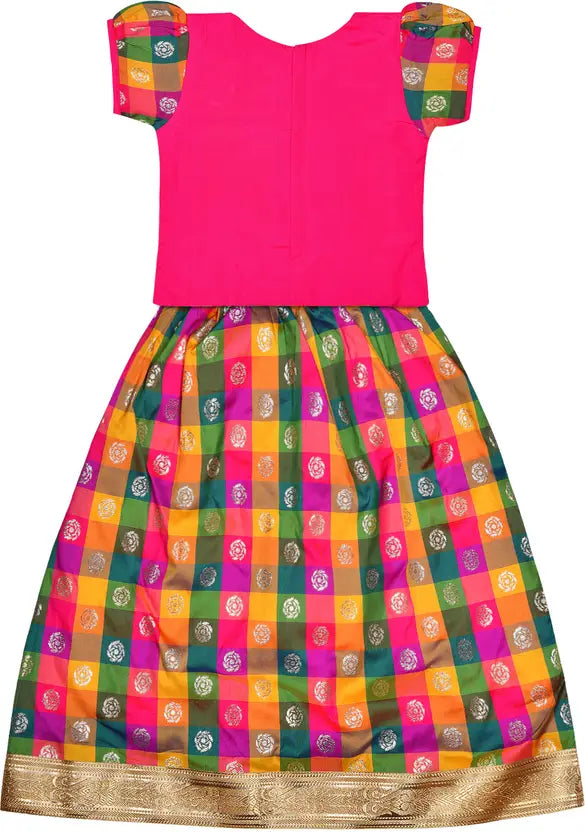 Girls Silk Blend Zari Woven Pattu Pavadai Set