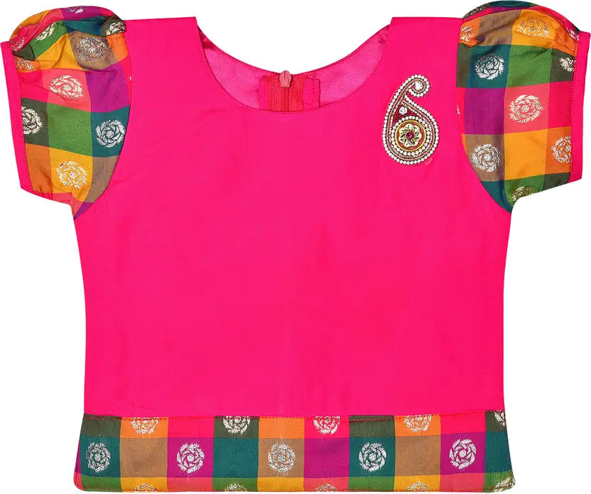 Girls Silk Blend Zari Woven Pattu Pavadai Set