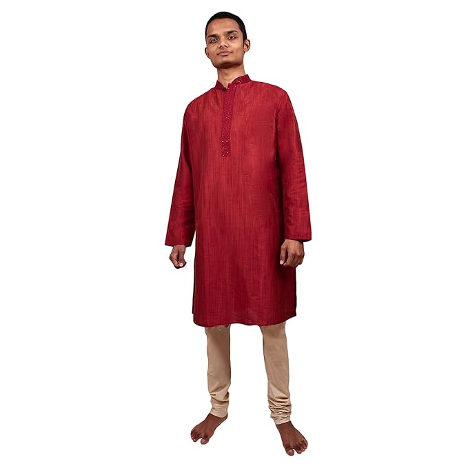 Men High Neck Self Design Kurta Set - me01red