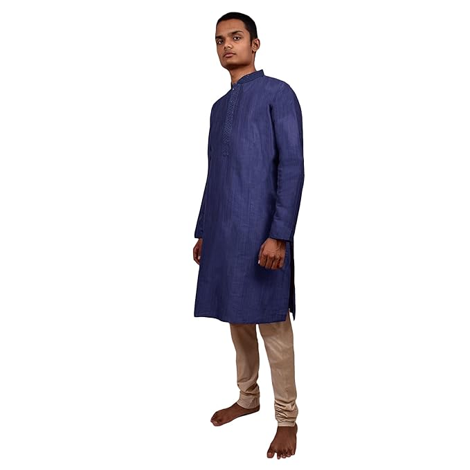 Men High Neck Self Design Kurta Set - me01blu