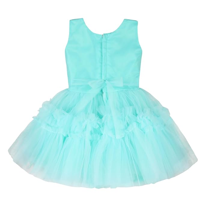Girls Satin Flower Detailed Net Dress
