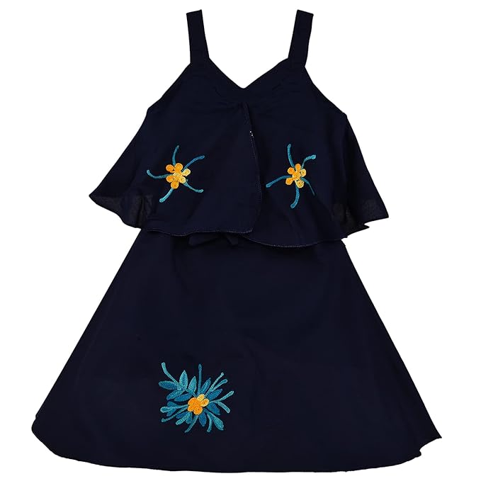 Girls Embroidered A-line Strap Neck dress
