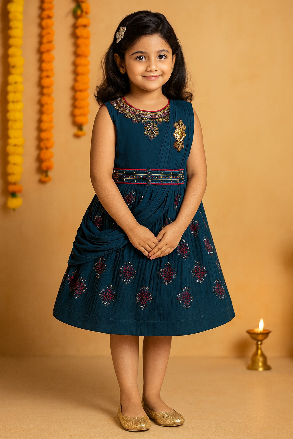 Girls Floral Print Fit and Flare Frock Dress