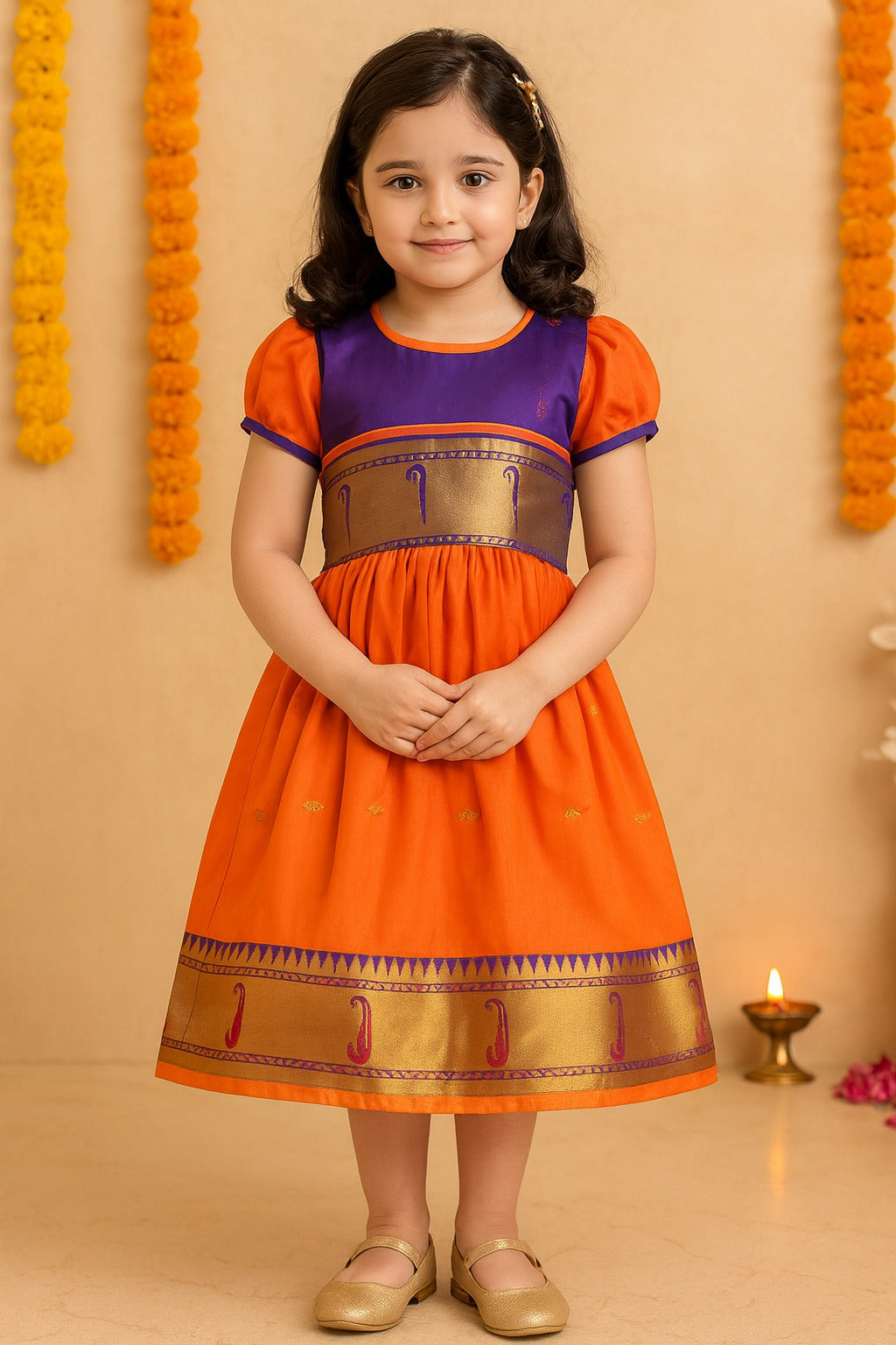 Girls Traditional Zari Border Ethnic Dress