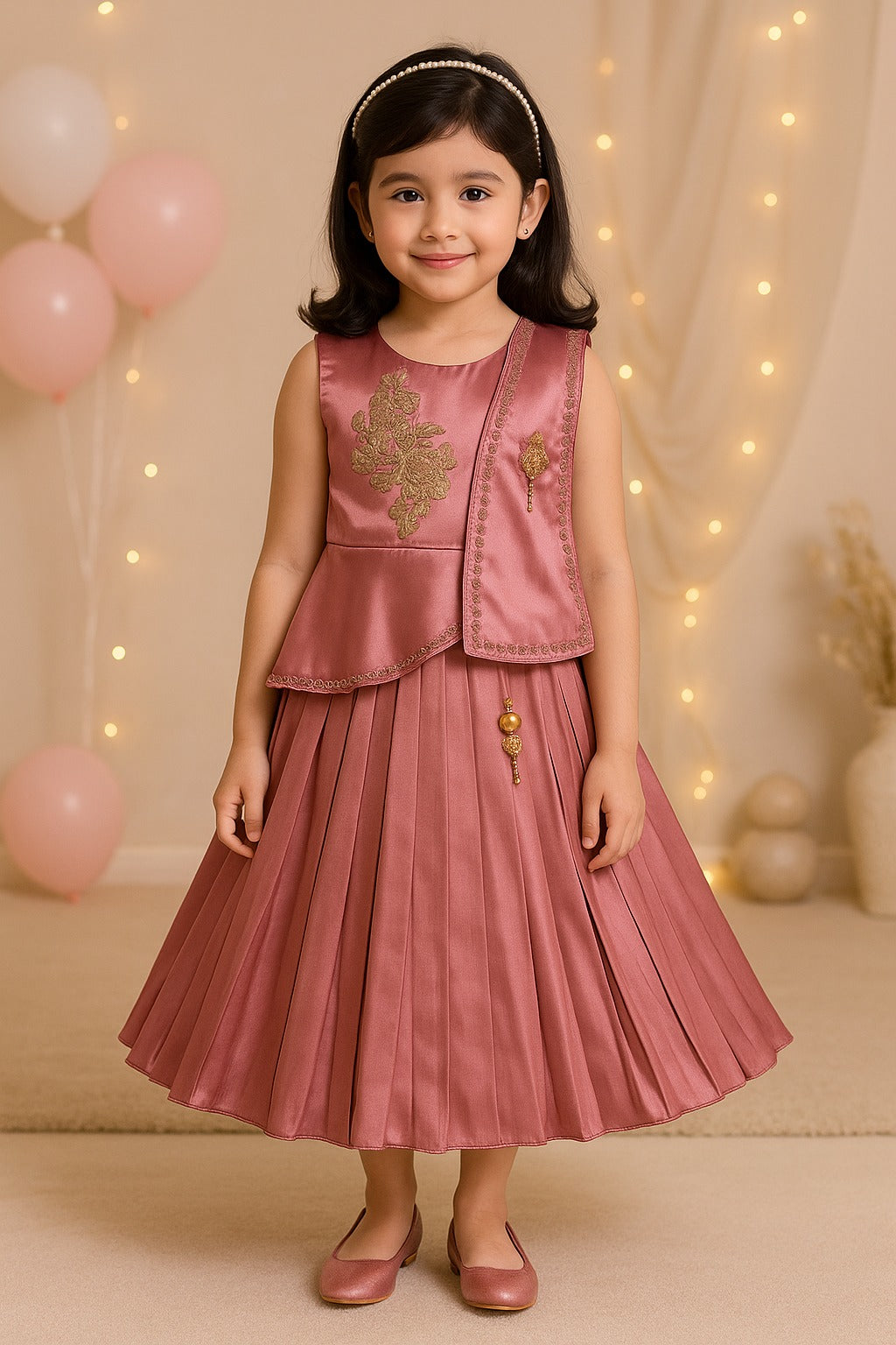 Girls Embroidered Layered Ethnic Dress