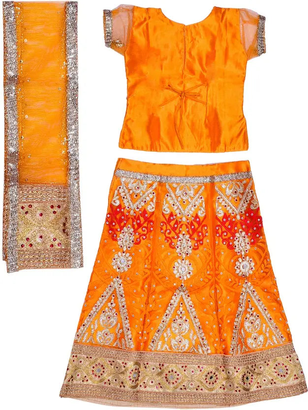 Girls Ethnic Wear Embroidered Ghagra Choli Dupatta Set