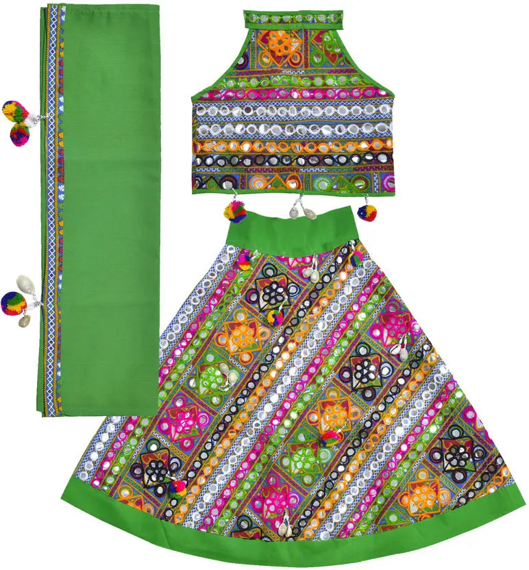 Girls Ethnic Wear Embroidered Cotton Ghagra Choli Dupatta Set