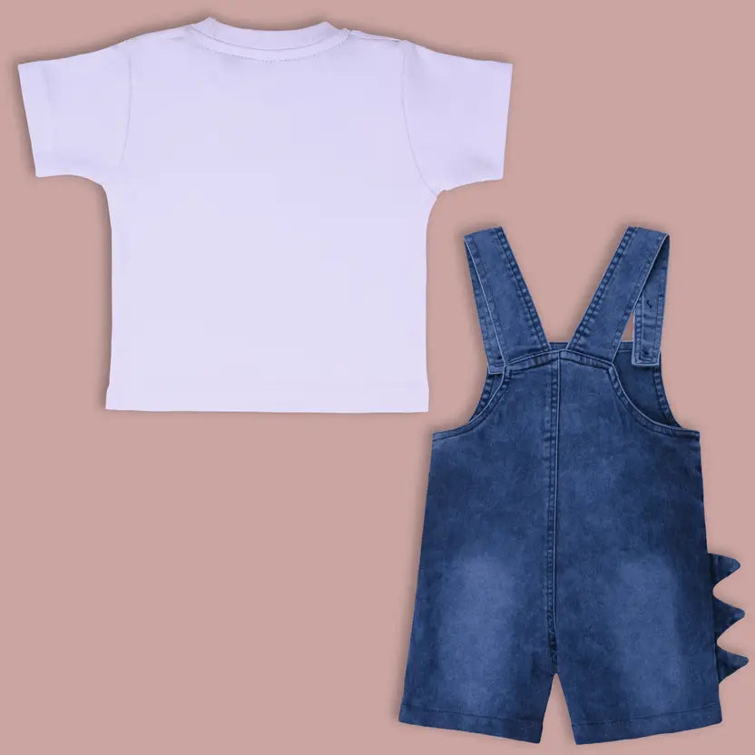 Boys Cartoon Cotton Tshirt and Denim Dungaree Set