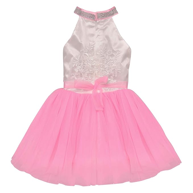 Girls Halter Neck Embellished Fit and Flare Dress