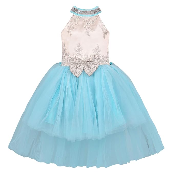 Girls Halter Neck Embellished Fit and Flare Dress