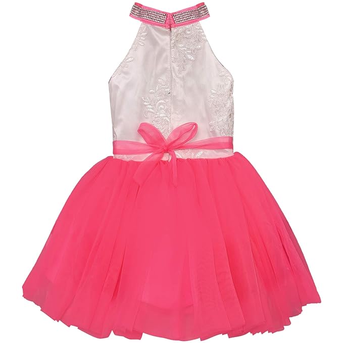 Girls Halter Neck Embellished Fit and Flare Dress