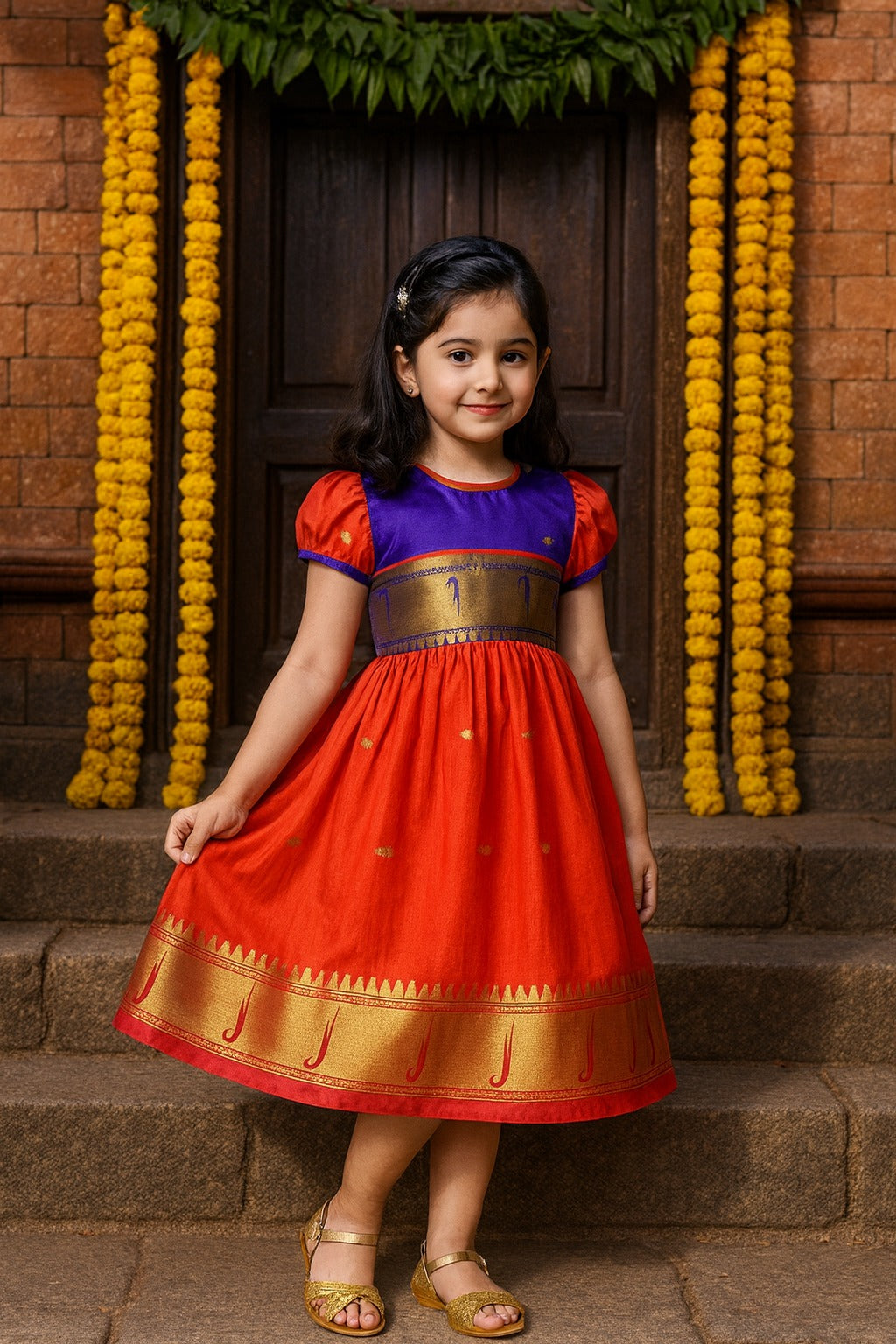 Girls Traditional Zari Border Ethnic Dress