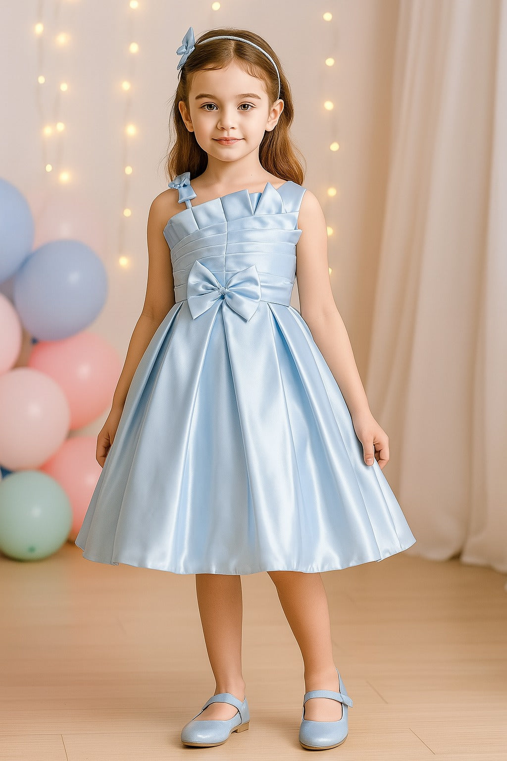 Girls Solid One Shoulder Strap Fit and Flare Frock Dress