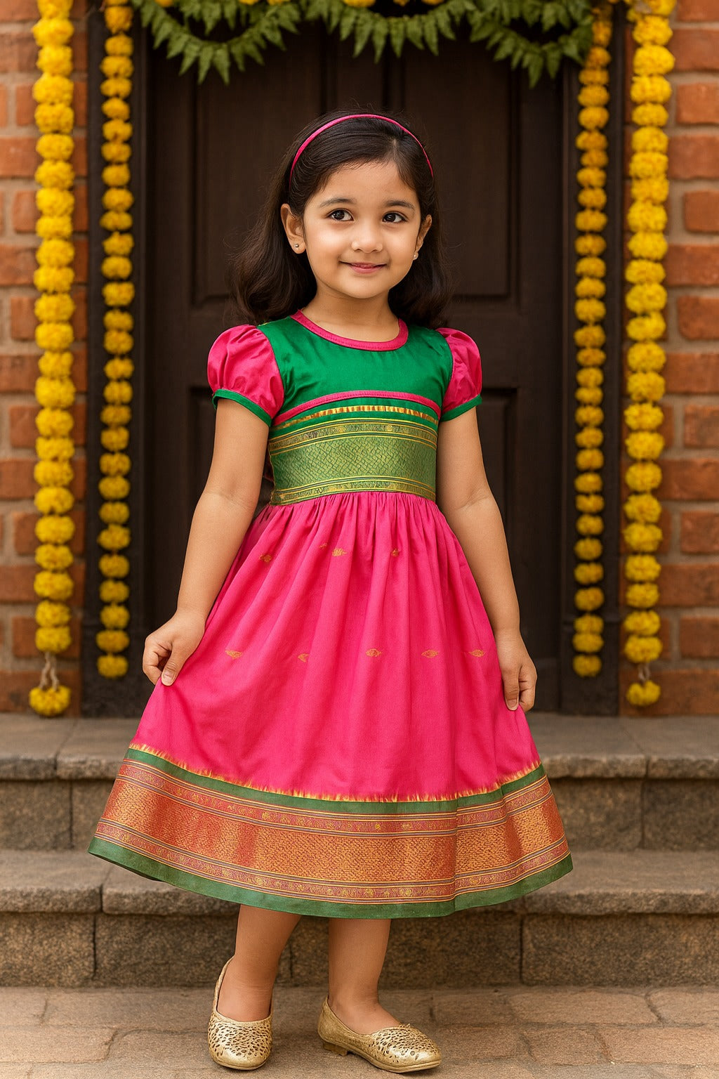 Girls Traditional Zari Border Ethnic Dress