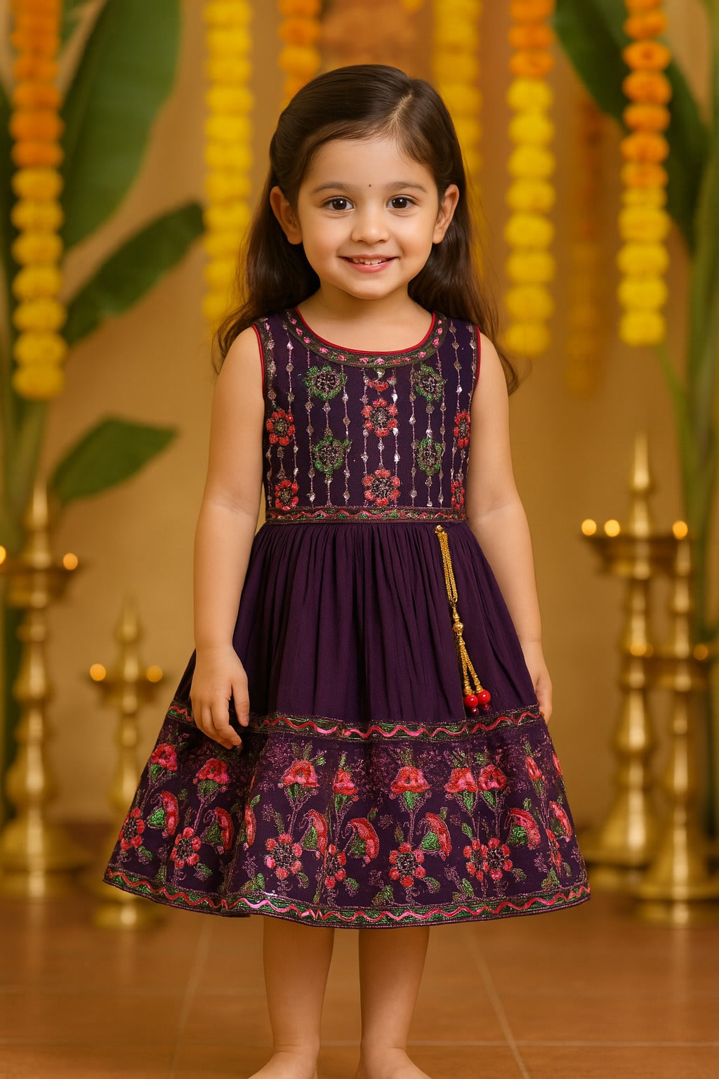 Girls Embroidered Fit and Flare Frock Dress