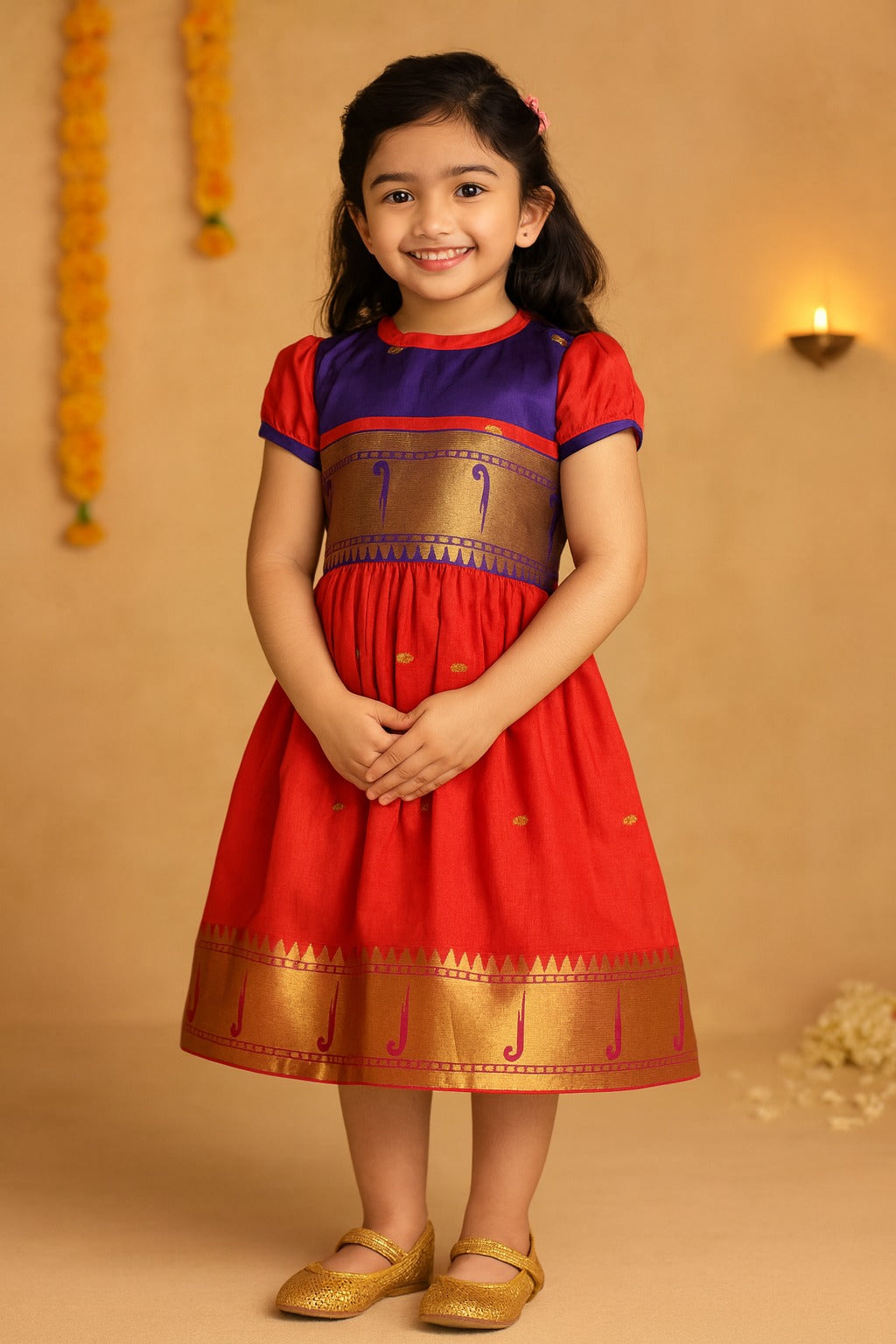 Girls Traditional Zari Border Ethnic Dress