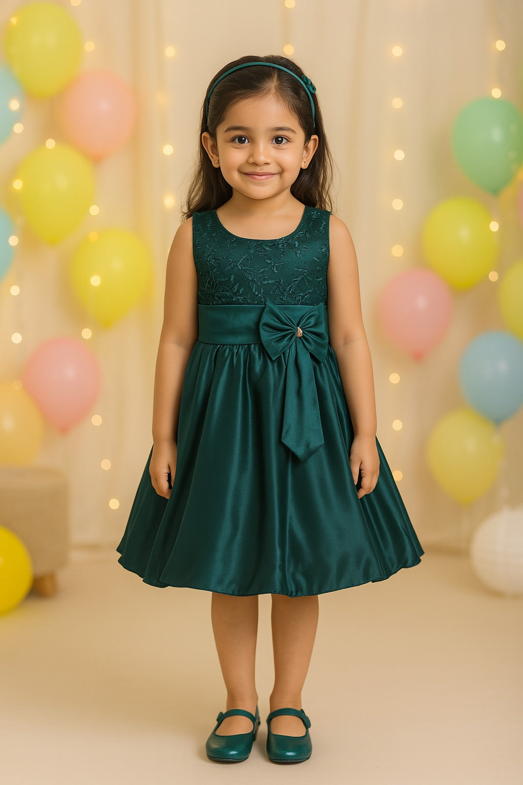 Girls Bow Embroidered Party Wear Dress