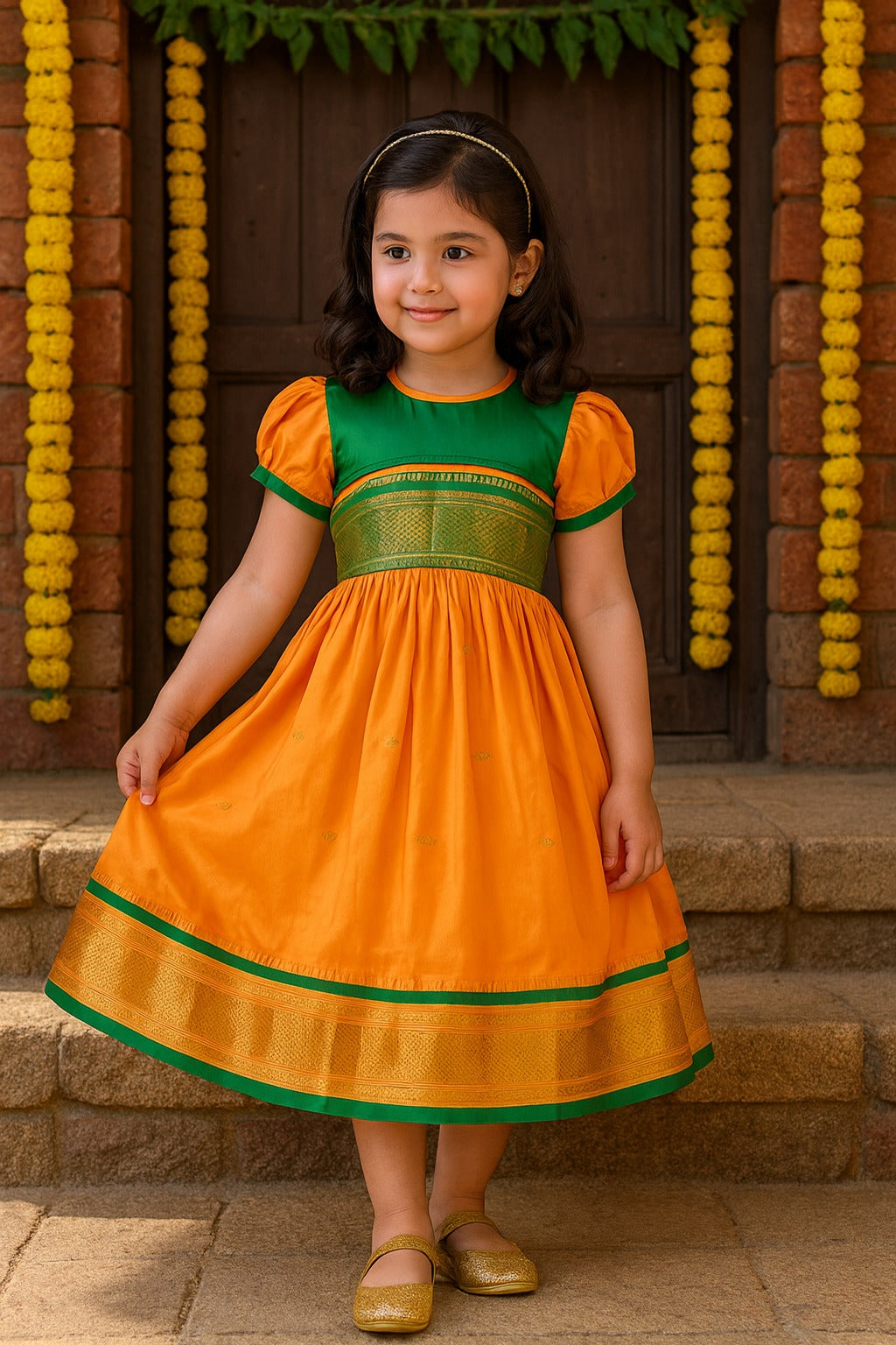 Girls Traditional Zari Border Ethnic Dress