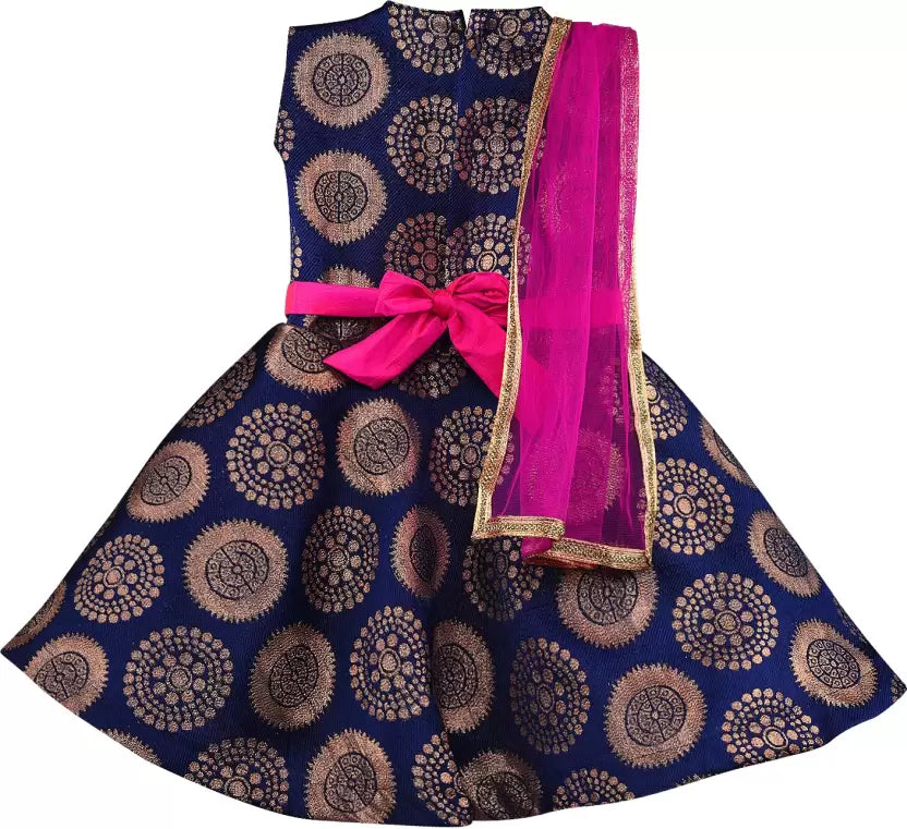 Pink and Navy Blue Ethnic Design Printed Dress
