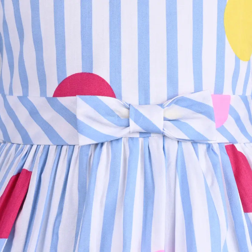 Girls Cotton Striped Polka Print Summer Dress