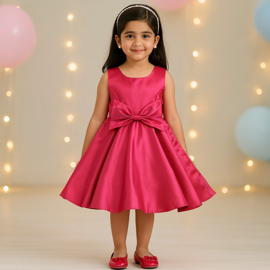 Girls A-Line Frock Dress With Bow Designed