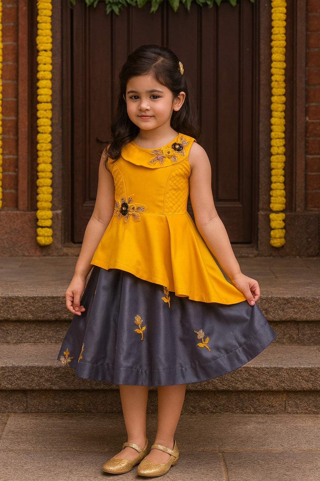 Girls Full Sleeve Embroidered A-Line Frock Dress