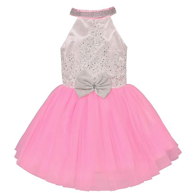 Girls Halter Neck Embellished Fit and Flare Dress