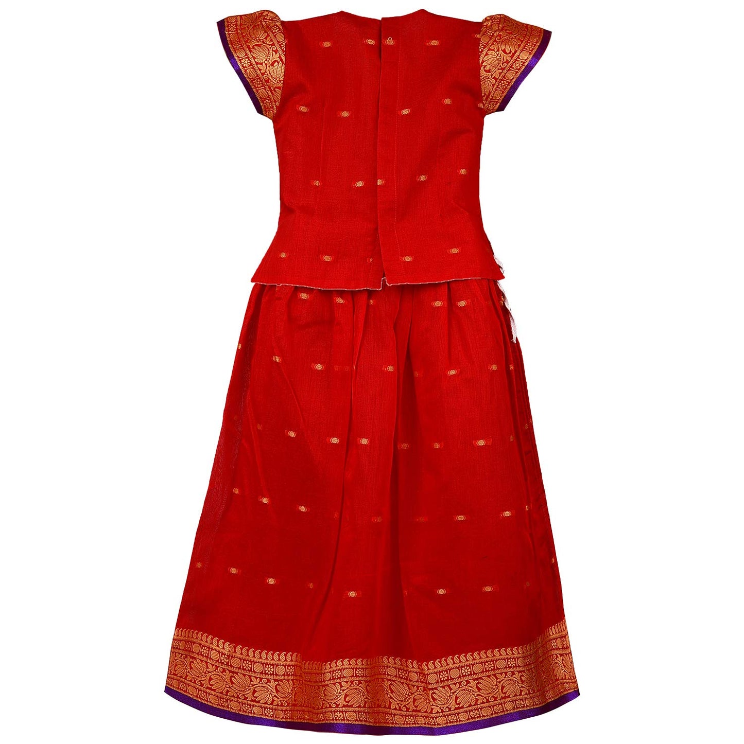 Girls Zari Woven Pattu Pavadai Choli Skirt Set