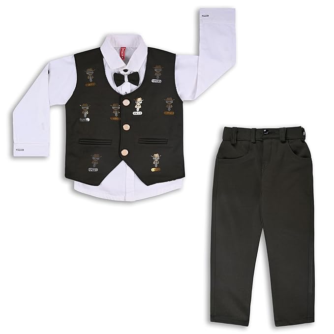 Wish Karo Shirt With Waistcoat And Pant For Boys (bsp009dgrn)