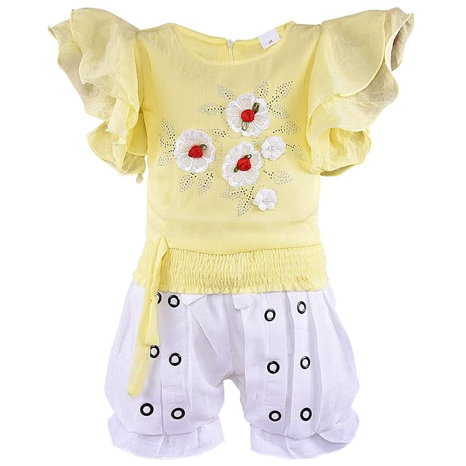 Cotton Clothing Set for Baby Girls | Girls Flower Detail Top & Short Set | Girls Clothing Set Online