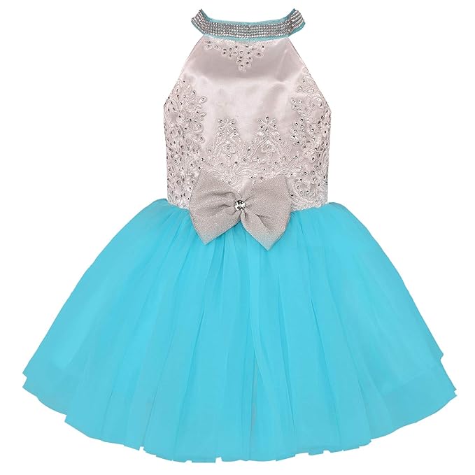 Girls Halter Neck Embellished Fit and Flare Dress