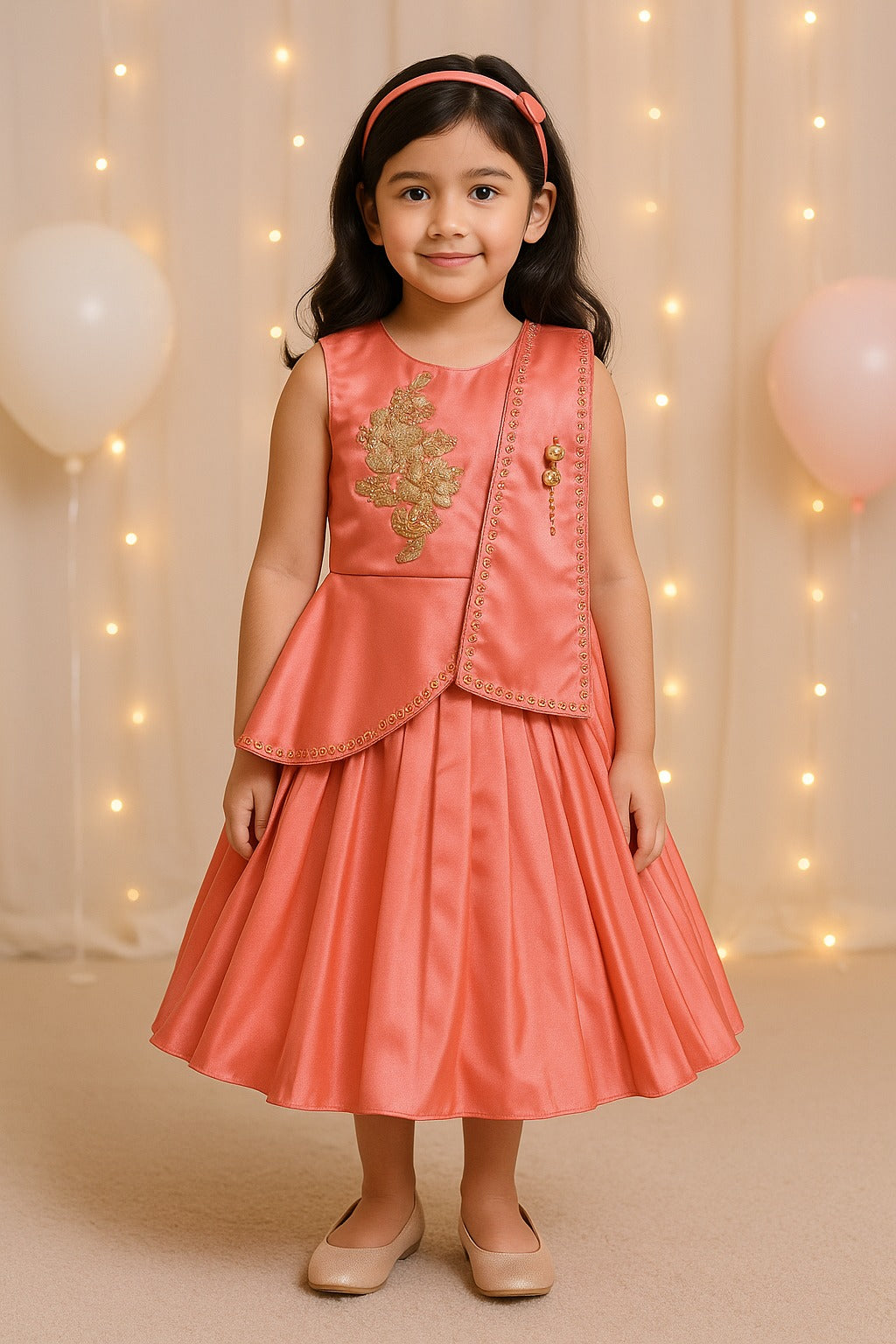 Girls Embroidered Layered Ethnic Dress