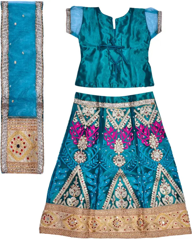 Girls Ethnic Wear Embroidered Ghagra Choli Dupatta Set