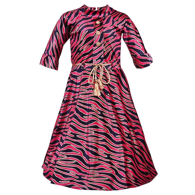 Girls Printed Long Sleeve Casual Dress with Belt