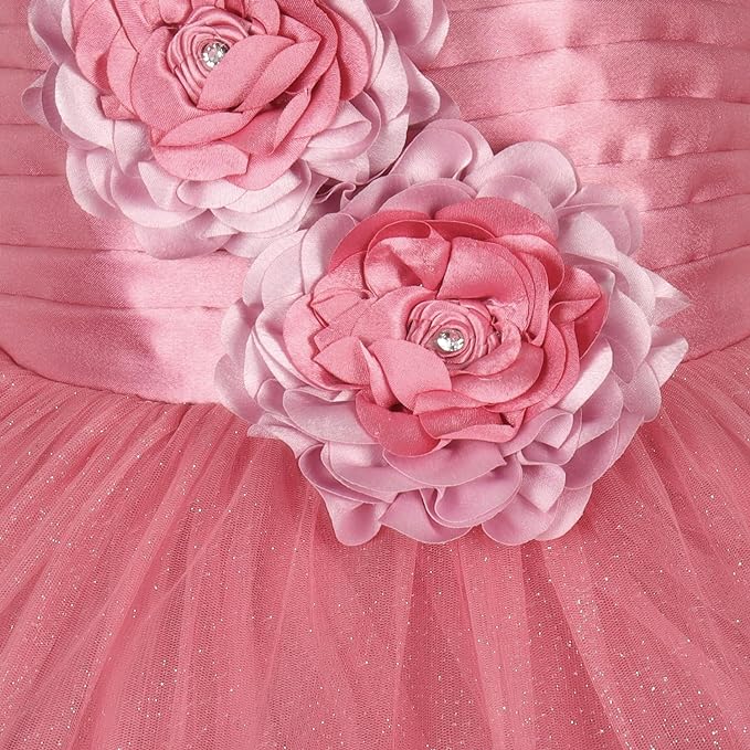Girls Satin Flower Detailing Net Dress