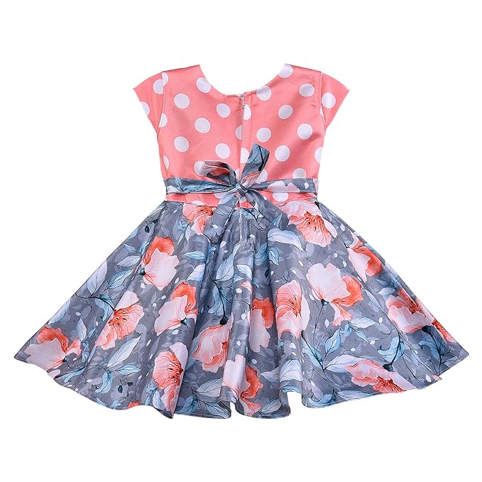 Girls Floral Printed A-line Summer Dress with Polka Dots