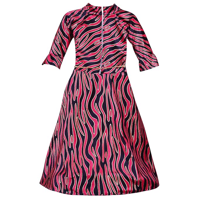 Girls Printed Long Sleeve Casual Dress with Belt