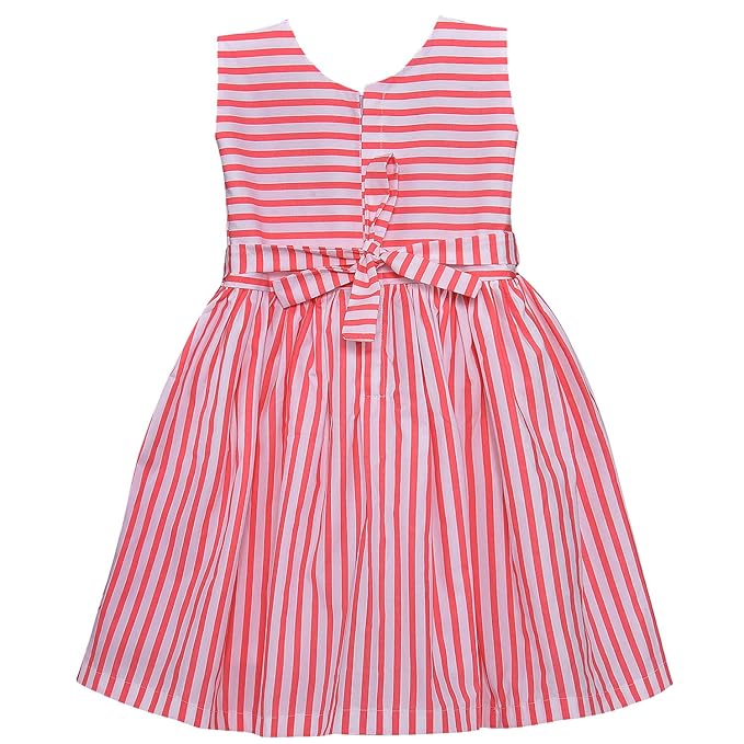Girls Cotton Red & White Striped Button-Down Dress