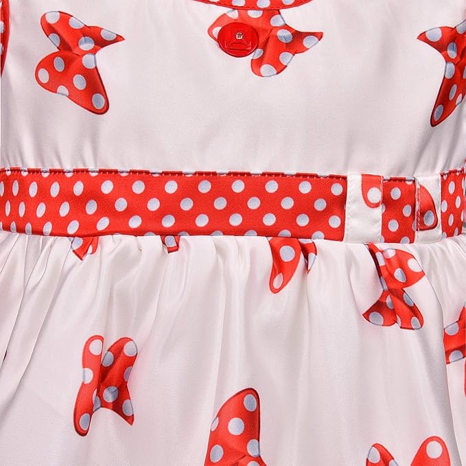 Red and White Mickey Mouse Printed Dress