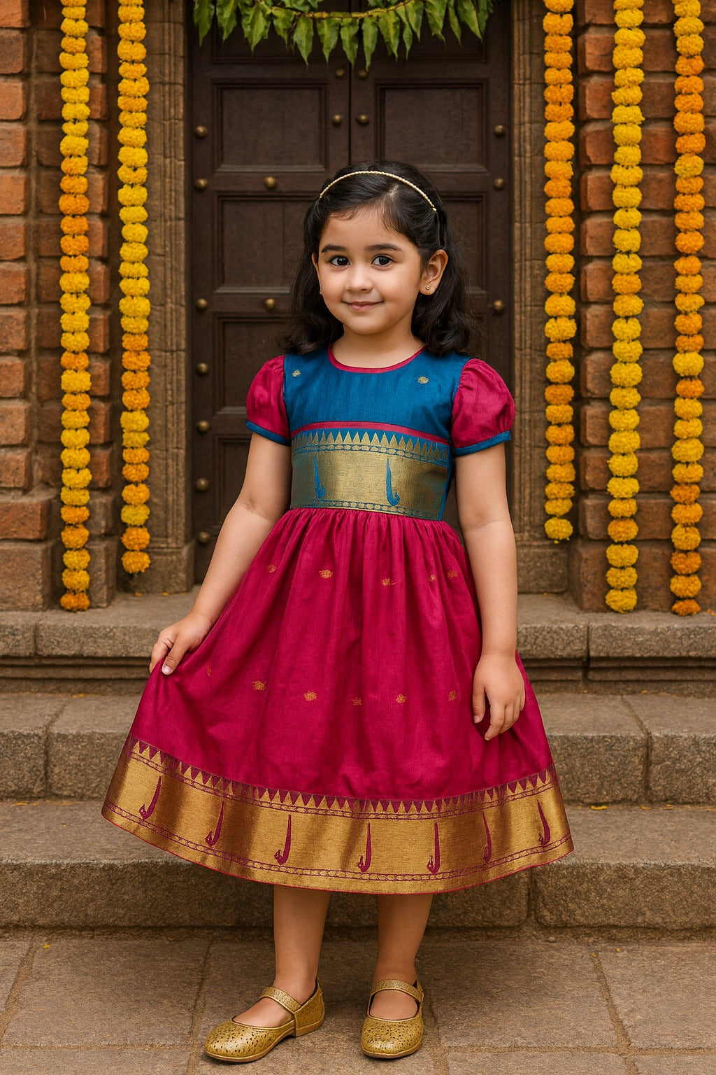 Girls Traditional Zari Border Ethnic Dress