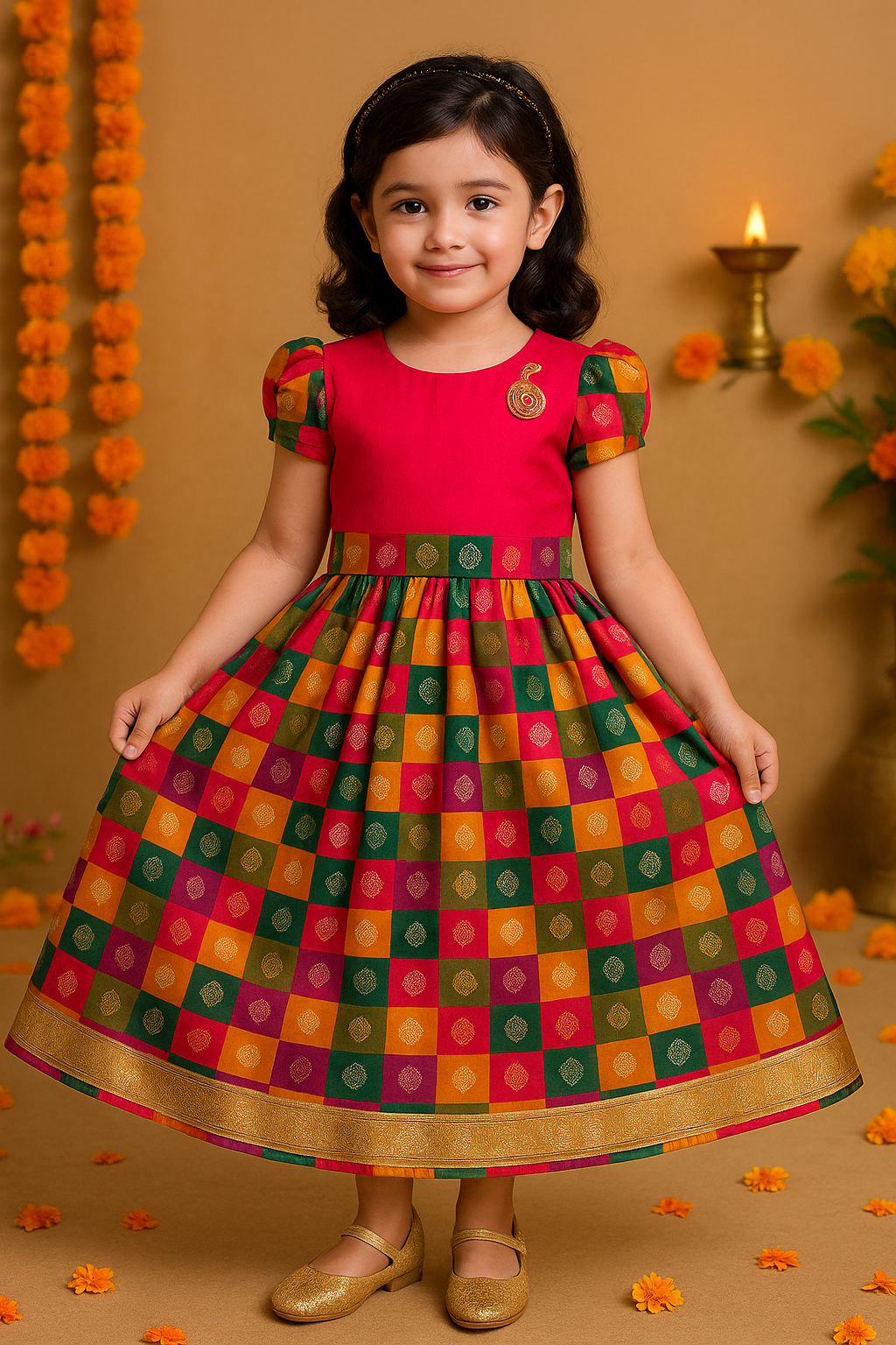 Girls Silk Blend Zari Woven Pattu Pavadai Set
