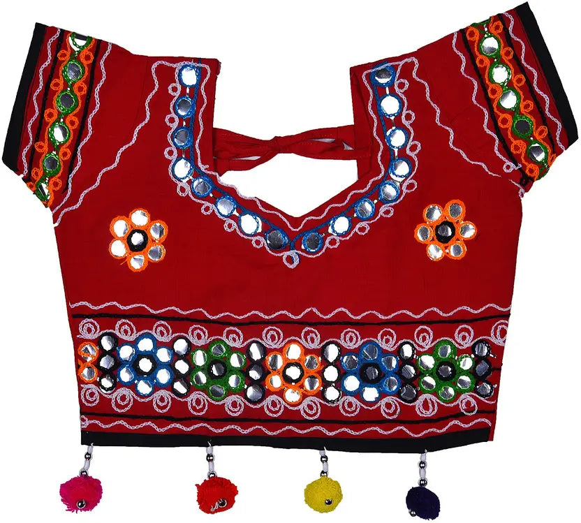 Girls Ethnic Wear Embroidered Cotton Ghagra Choli Dupatta Set