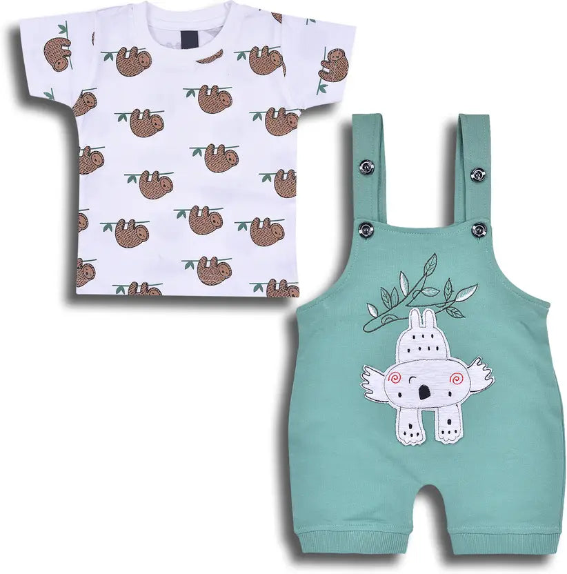 Boys Cotton Cartoon Tshirt and Dungaree Set
