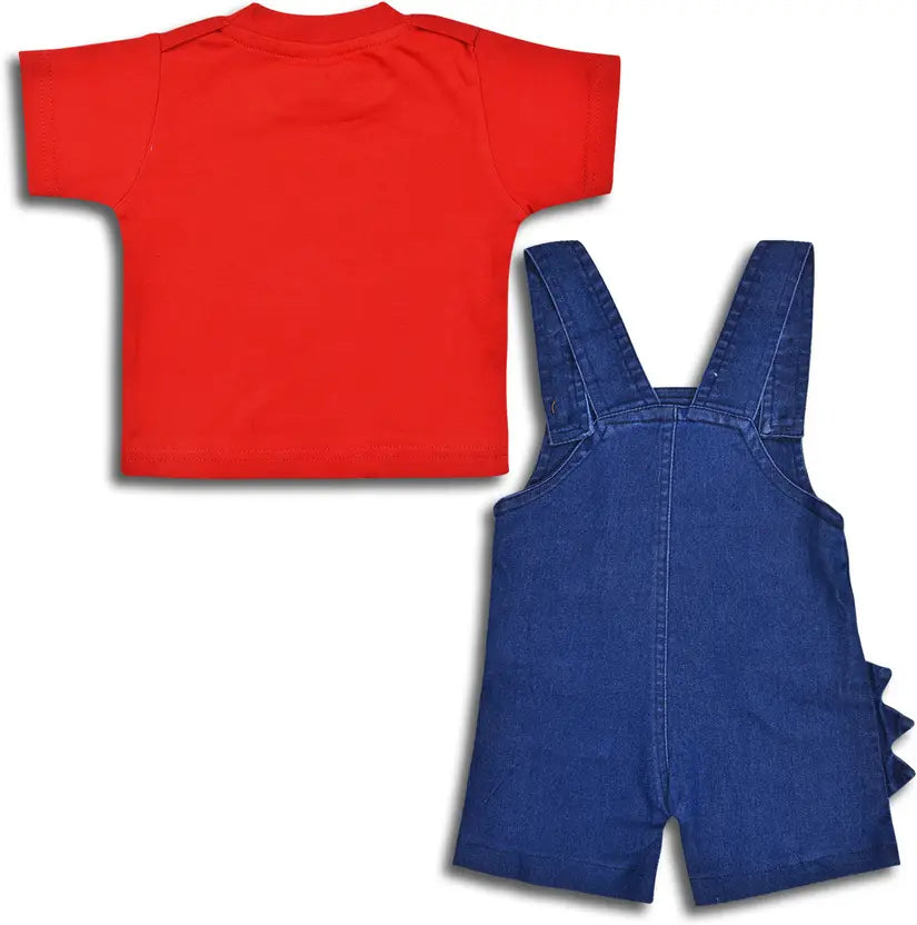 Boys Cartoon Cotton Tshirt and Denim Dungaree Set