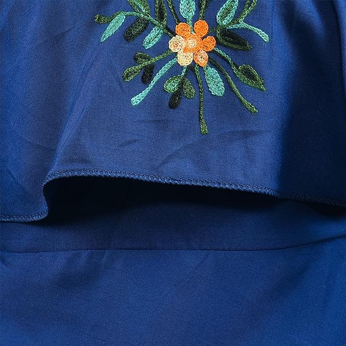 Girls Embroidered A-line Strap Neck dress
