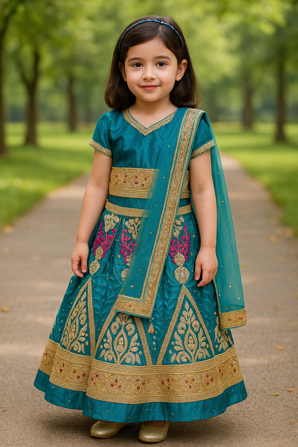Girls Ethnic Wear Embroidered Ghagra Choli Dupatta Set