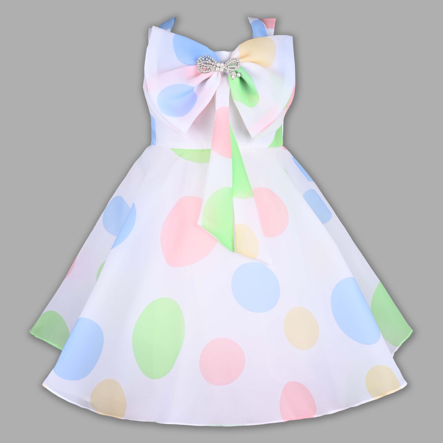 Girls Pastel Polka Print Elegant Bow Party Dress