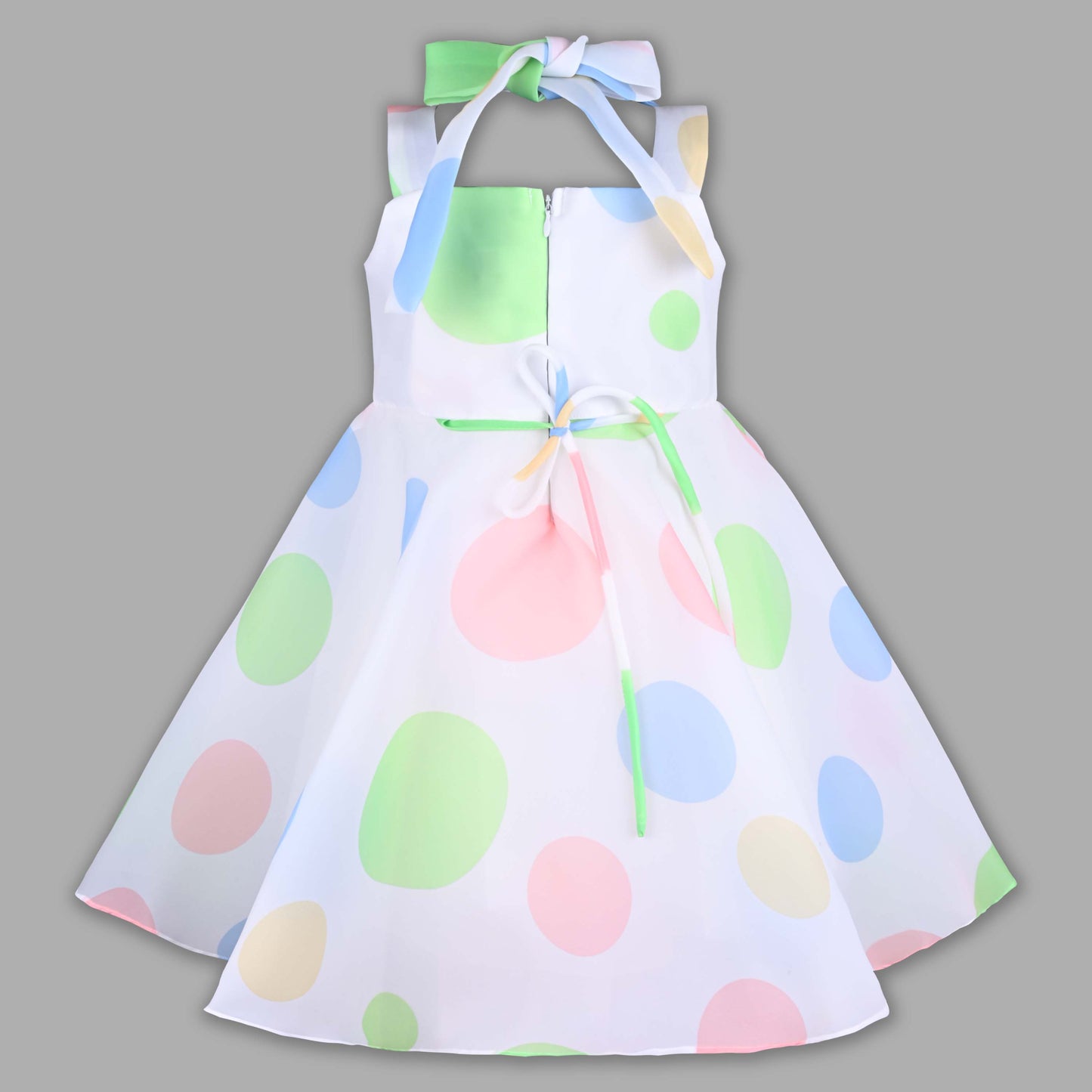 Girls Pastel Polka Print Elegant Bow Party Dress