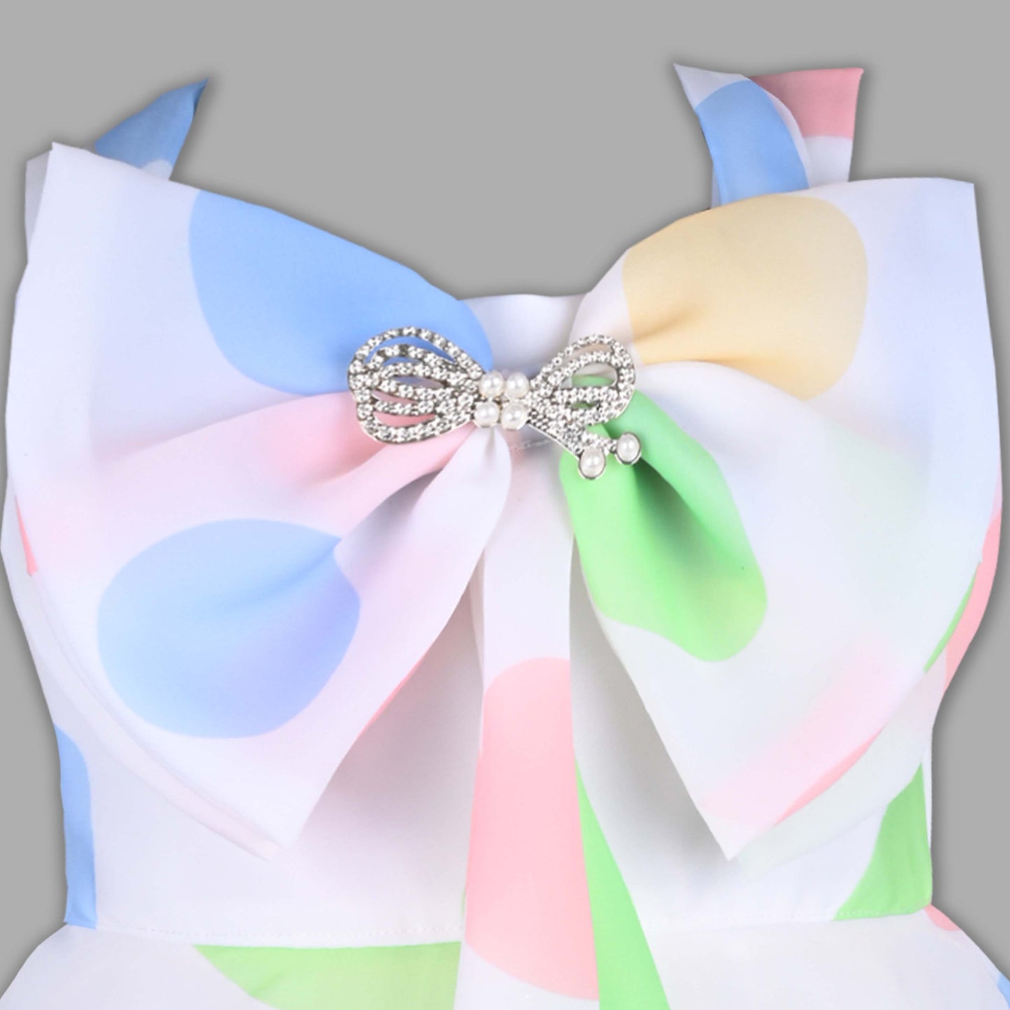 Girls Pastel Polka Print Elegant Bow Party Dress