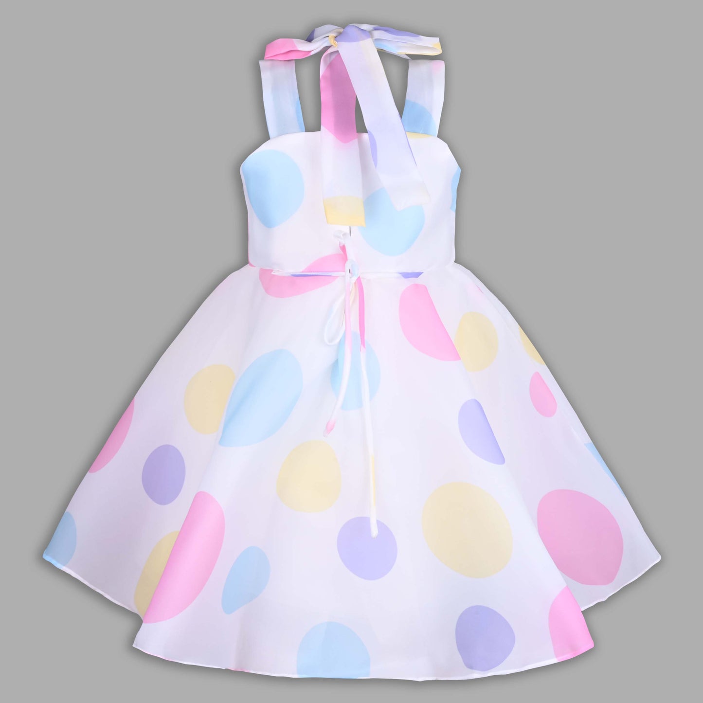 Girls Pastel Polka Print Elegant Bow Party Dress